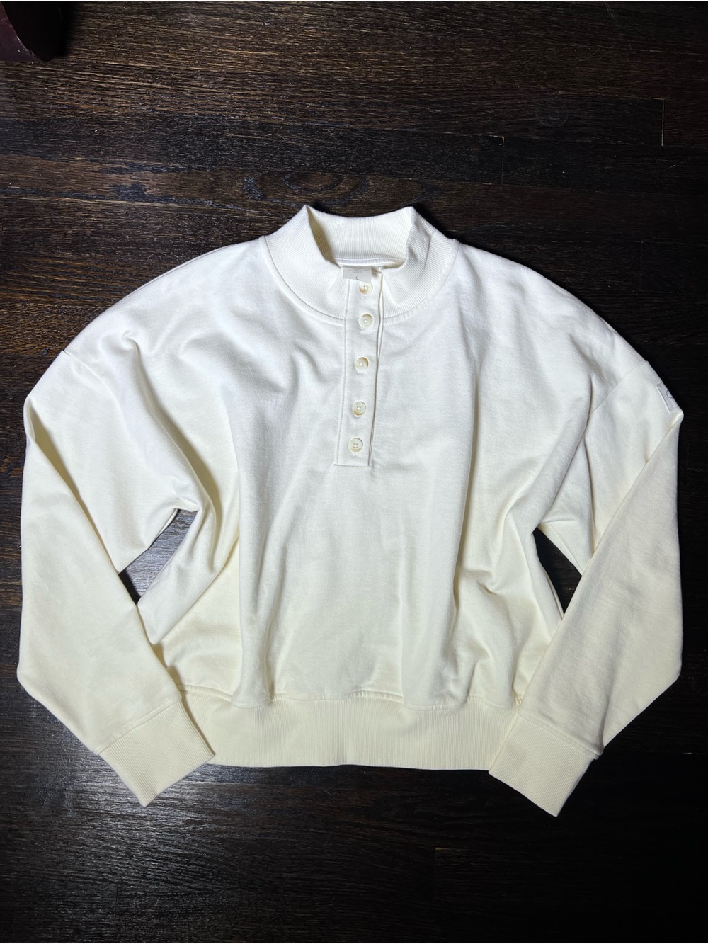 Calia Cream Mock Henley Sweatshirt Boxy Size Large
